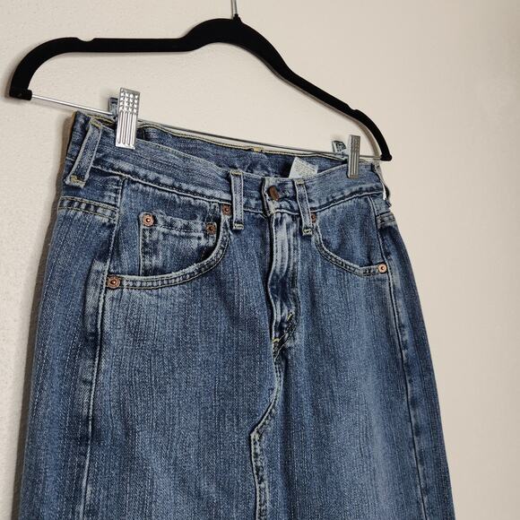 Vintage Levi's Denim Maxi Skirt Fringe Slit Button Pockets Boho Western Country - Picture 3 of 7